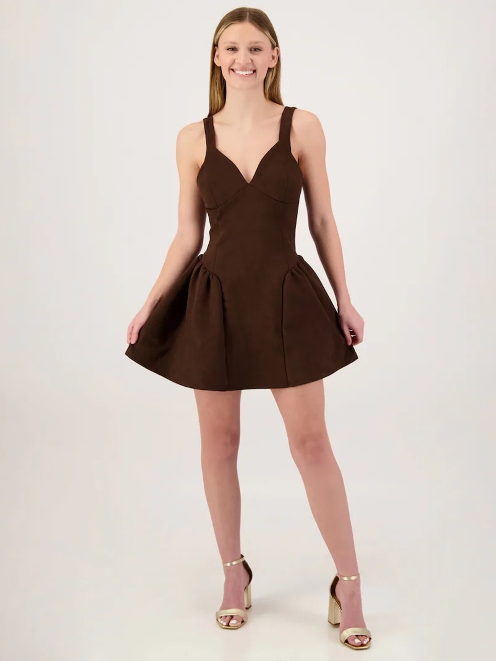Women's Brown Sweetheart Fit-and-Flare Mini Dress - Picture 2 of 3
